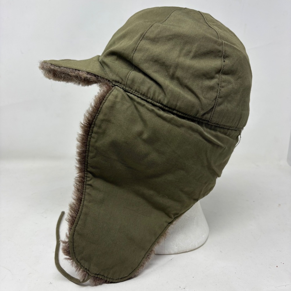 Vintage Military Trapper Hat Olive Green 6 1/2 - Picture 2 of 7